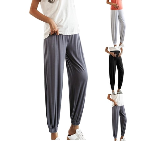 Asxite Maternity Pants Jogger Style Elastic Ankle Over Belly Cropped Length Pregnant Women