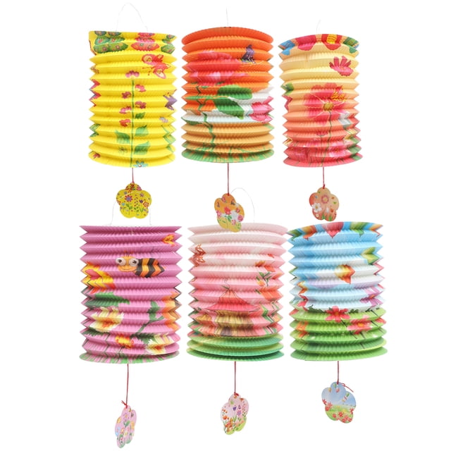 MasteelfCA 12pcs Flower Printed Lantern Foldable Festival Paper Lanterns for Decoration (Mixed Color and Style)