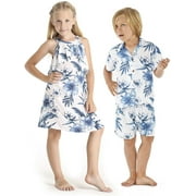 Matching Boy and Girl Siblings Hawaiian Luau Outfits in Bloom