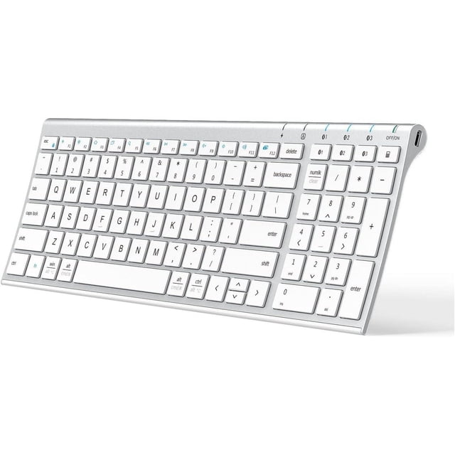 BK10 Bluetooth Keyboard, Multi-Device Wireless Keyboard with Numeric Keypad, Rechargeable Ultra Slim Compact Portable Keyboard for Mac, iPad, PC, Desktop, Laptop, iOS, Android, Windows