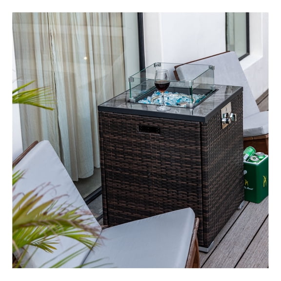 24" Propane Gas Table, 50000 BTU Square , Tile with Beautiful Wicker Base for Outside Patio Deck Garden Courtyard-Espresso Espresso Garden & Outdoor Classic,French,French Country,Luxury Wicker