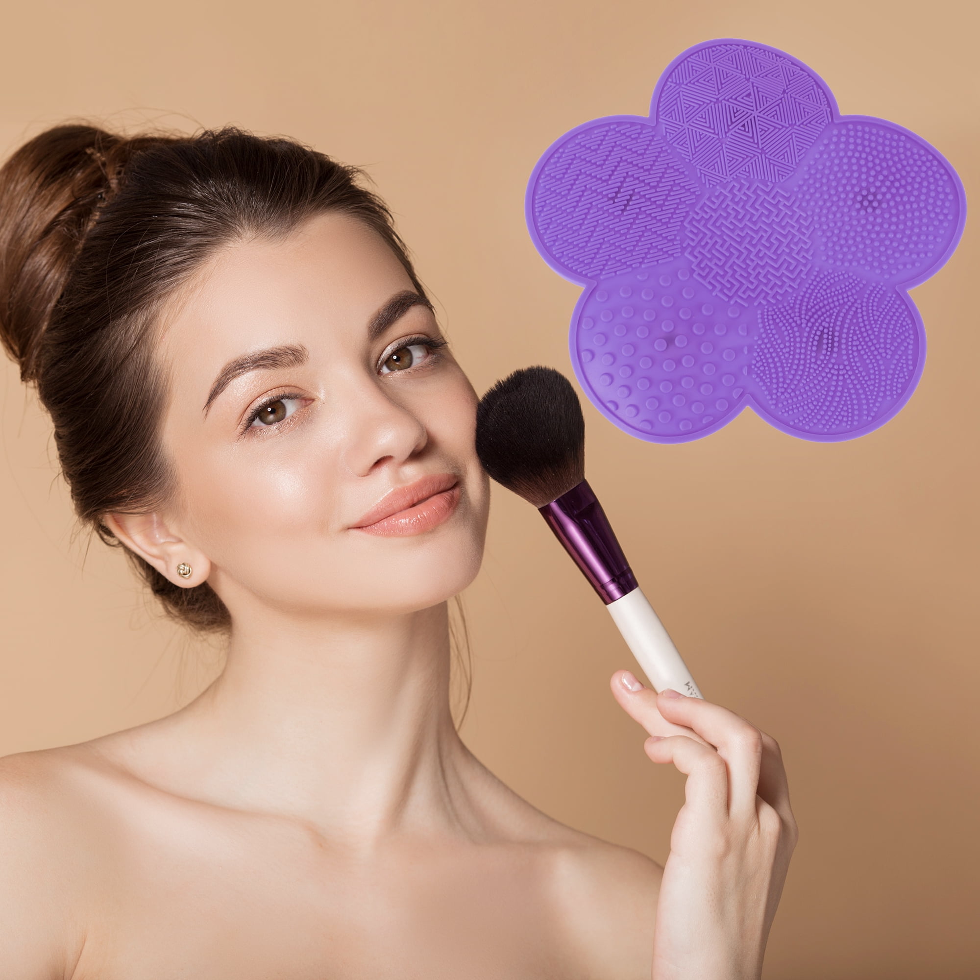 Unique Bargains Flower-shaped Makeup Sponge Brush Cleaner Purple