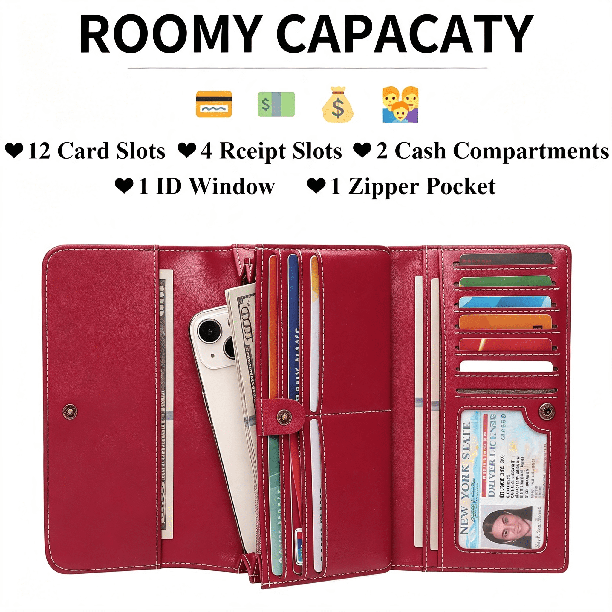 GASTROPOD Leather Wallets for Women Rfid Blocking Western Clutch Red | Embossed Design,Trifold,Large Billfolds,Vintage Flower,Ladies Purses with Zipper Coin Pocket
