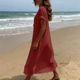 thumbnail image 5 of Spring Tops for Women Plus Size Dresses Women Fashion Women Loose Solid Color O Puff Sleeve Casual Short Sleeve Dress, 5 of 6