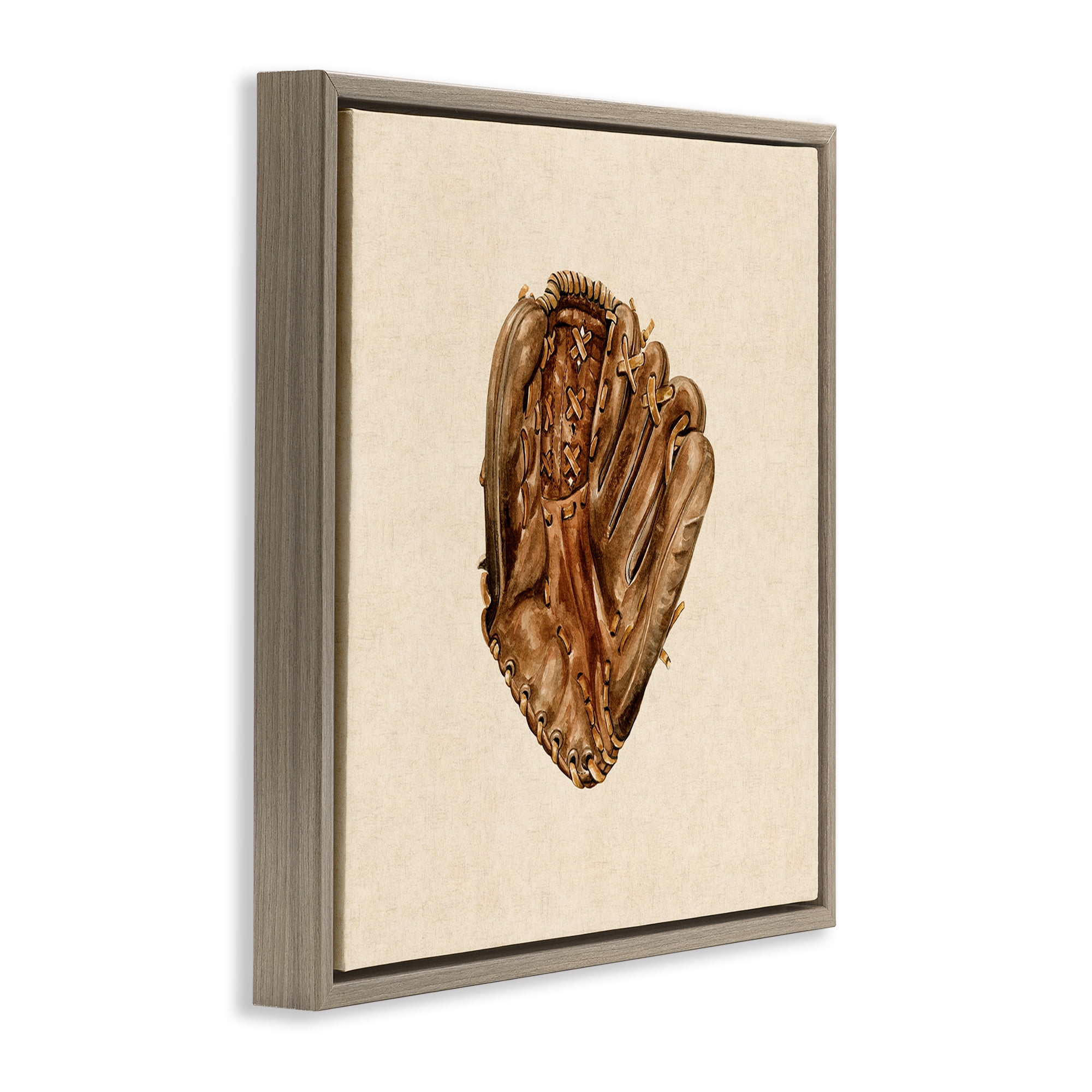 Stupell Industries All Star Baseball Glove Brown Framed Floater Canvas Wall Art, design by Bethany Sandoval