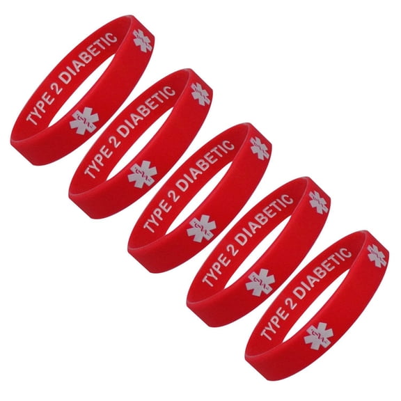 Type 2 Diabetic INSULIN DEPENDENT Medical Alert ID Privacy Enhanced Silicone Bracelets Wristbands 5 Pack
