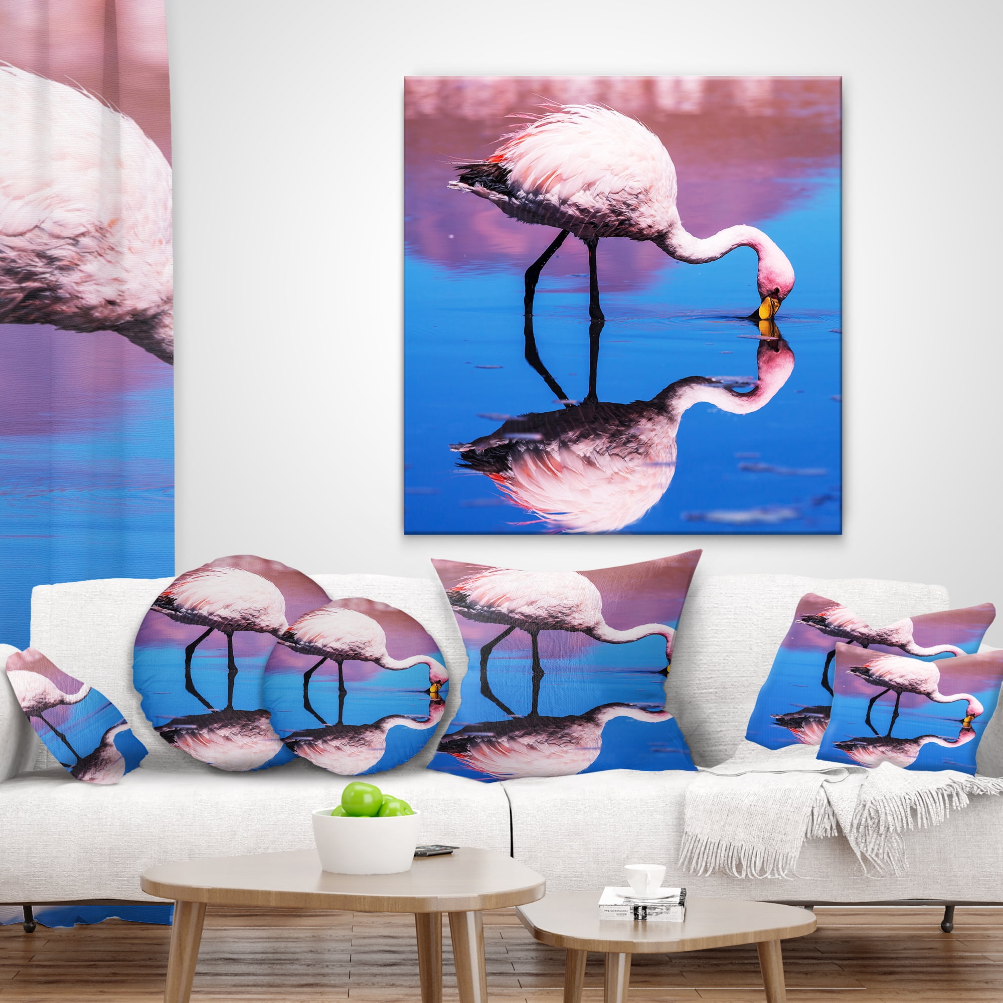 Designart Beautiful Food Seeking Flamingo - African Throw Pillow - 18x18