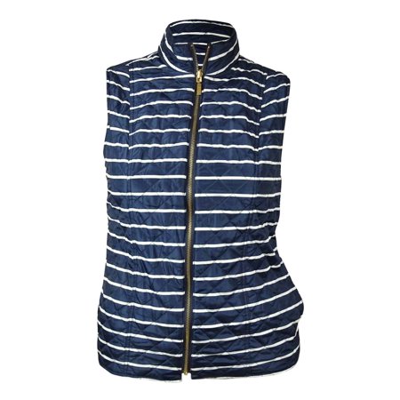 Reversible Quilted Vest - Charter Club Women's Reversible Striped Quilted Vest (L, Intrepid Blue Combo)