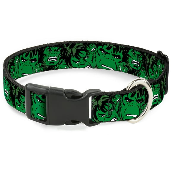 Marvel Comics Pet Collar, Dog Collar Plastic Buckle, The Hulk Stacked, 9.5 to 14.5 Inches 0.5 Inch Wide