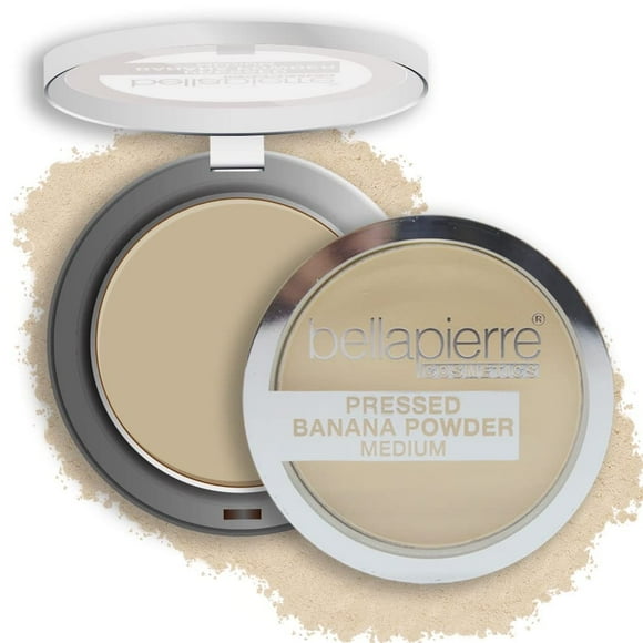 bellapierre Polvo fijador de plátano prensado | Corrector de color ligero | Elimina las ojeras y el enrojecimiento | Polvo sin talco | Polvo compacto mate de plátano - Medio - 0.28 Oz