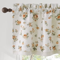 NICETOWN Floral kitchen valances for windows, Double Layer Linen Valance Curtains Rod Pocket Farmhouse Semi Sheer Light Filtering Linen Curtains for Bedroom Living Room, Yellow, 52"x18", 1 Panel