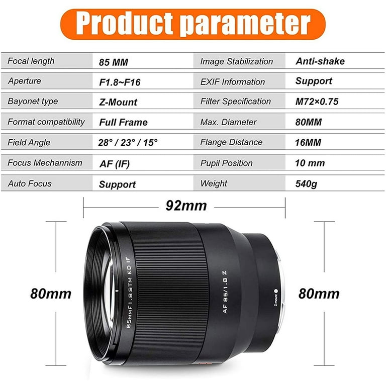 VILTROX 85mm f/1.8 F1.8 STM Auto Focus Full Frame Lens for Nikon Z