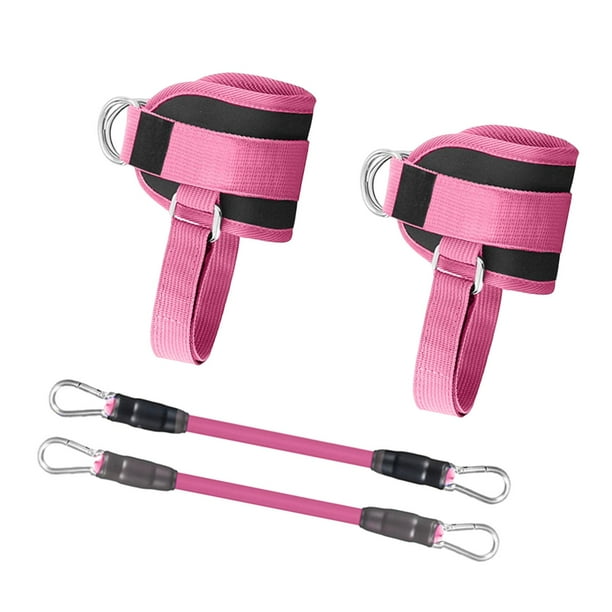 Juego de correas de soporte de tobillo ajustables, bandas de fitness para gimnasio, 25 x 8 cm, ligeras, multiusos, fáciles de instalar con anillos en Rosa