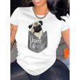 thumbnail image 1 of Women's Cute Dog Pocket Print T-Shirt - Casual Round Neck Short Sleeve, Stretchy Polyester Blend, Machine Washable - Perfect for Summer & Casual Attire, 1 of 6