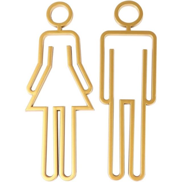 Letrero adhesivo acrílico para inodoro, símbolo de pared para baño para hombres y mujeres, letrero para puerta de baño de color dorado de 8,6 pulgadas para restaurante de oficina (dorado)
