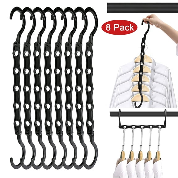 UHIAGREE Space Saving Hangers for Clothes,8 Pcs Foldable Closet Hangers with 360° Swivel Hook(Black)