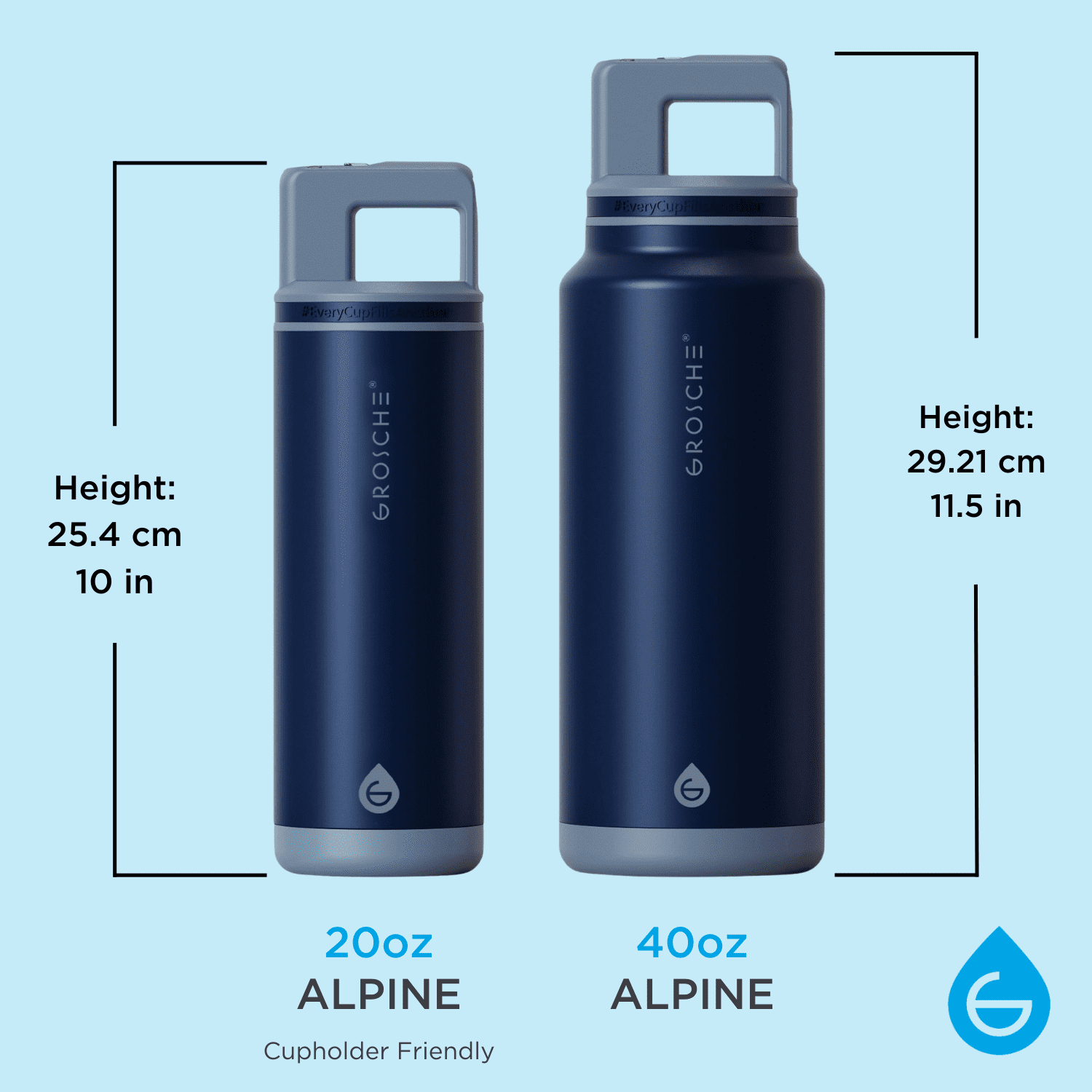 GROSCHE ALPINE Flip n' Sip 40oz Insulated Water Bottle - Stainless Steel triple insulated vaccuum, Leakproof Flask with Straw lid- Perfect for Gym, Travel & Outdoor use Extreme insulation