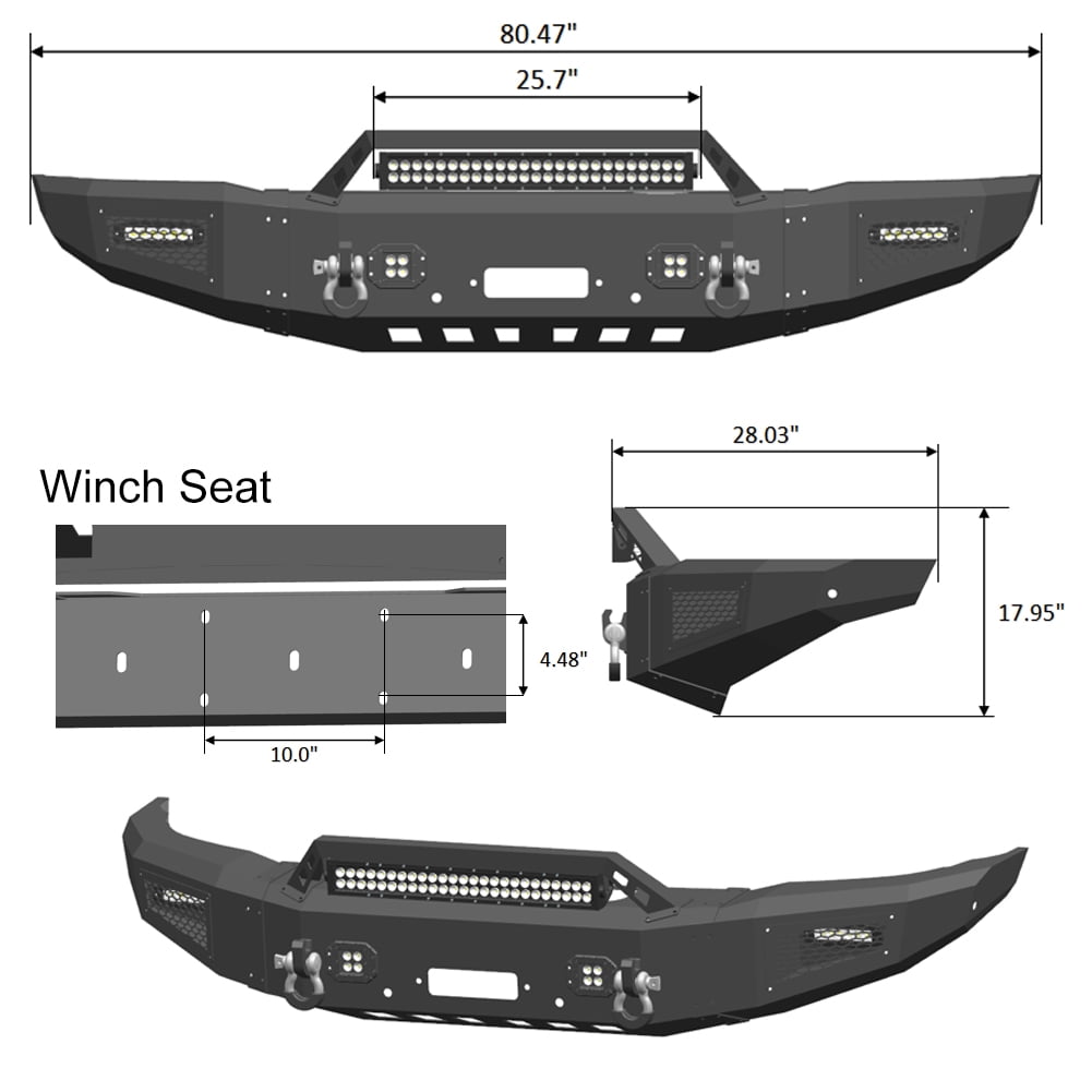 Vijay Compatible with 2015-2016-2018-2017-2019 Chevy Silverado 2500/3500 Front Bumper Textured Black Steel with Light and D-ring