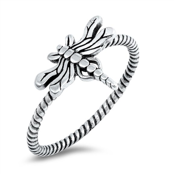 Sterling Silver Dragon Fly Rope Band Ring Size 7