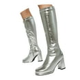 thumbnail image 3 of Xiaoxatg Women's Mid-Calf Boots Leather Knee High Platform Heeled Boots with Zip Closure for Everyday Wear and 7 Silver, 3 of 7