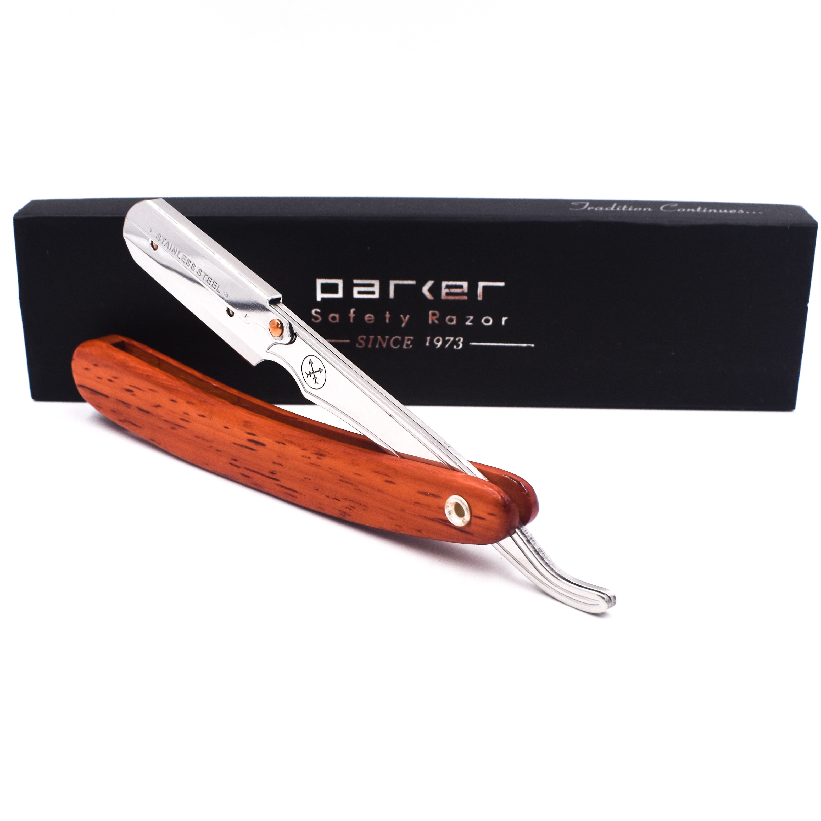 Parker's Men Rosewood Handle Barber Straight Razor & 5 Parker Razor Blades