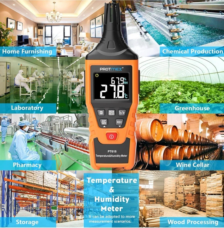 CRESTIN- Temperature Humidity Meter, Thermometer Hygrometer Monitor With Ambient