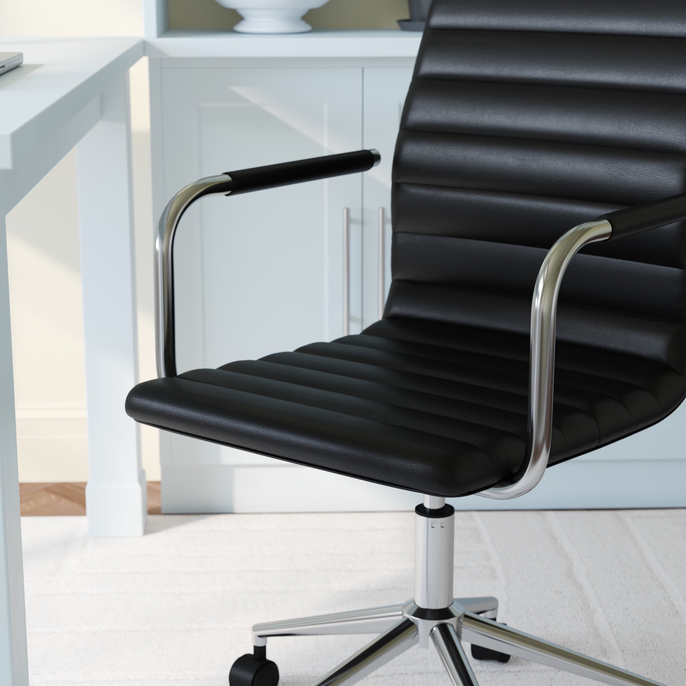 Martha Stewart Taytum Upholstered Office Chair in Black/Polished Nickel