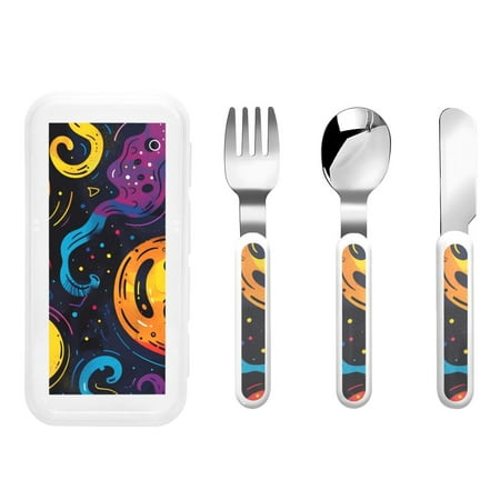 

Lukts Playful Ghosts Night Sky for Children s Knife Fork and Spoon Three-Piece Set Stainless Steel Children and Toddler Safety Cutlery with Outer Box