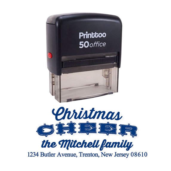 Printtoo Personalized Blue Self Inking Cheer Custom Christmas Rubber Stamper-68 x 30 mm