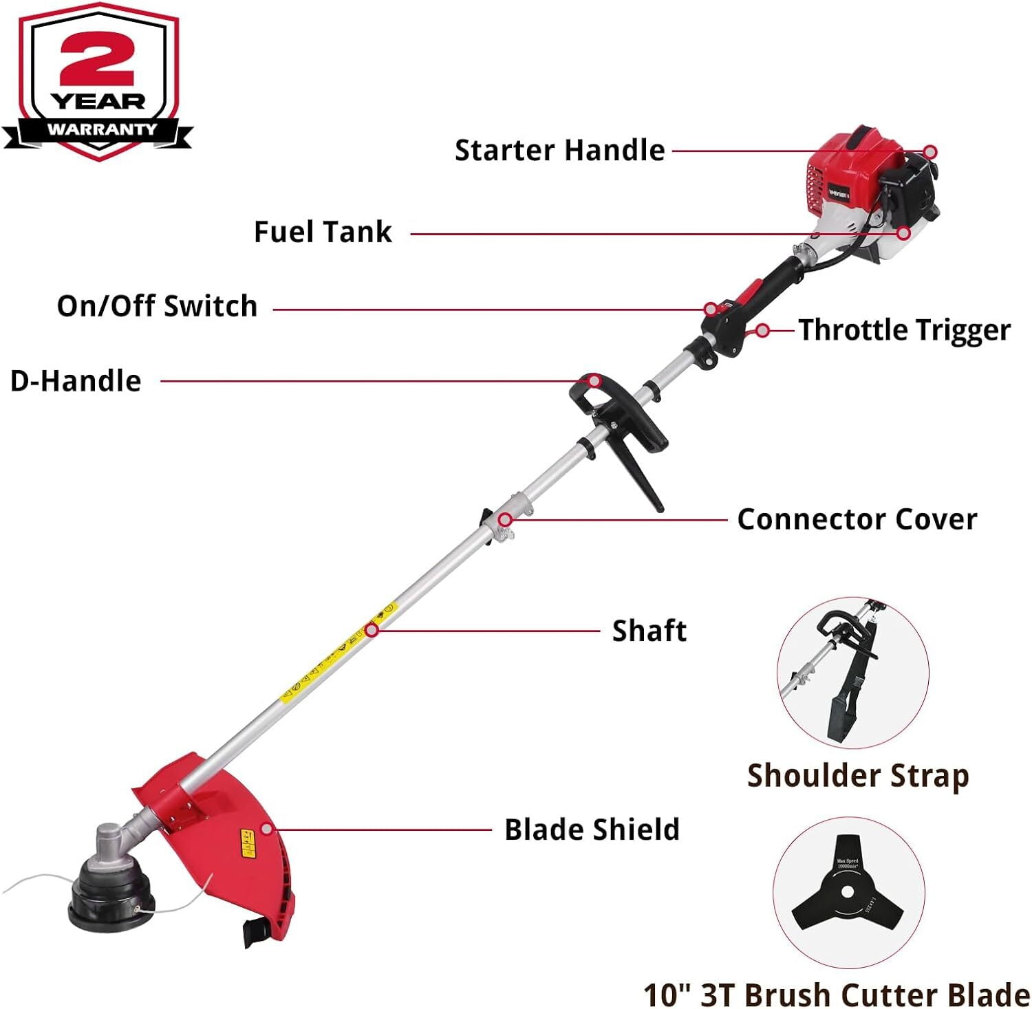 Amerisun 25.4cc Gas String Trimmer, Gas Weed Wacker, weed trimmer3-in-1 String Trimmer/Edger 16-Inch with 10-Inch Brush Cutter for Grass Cutting
