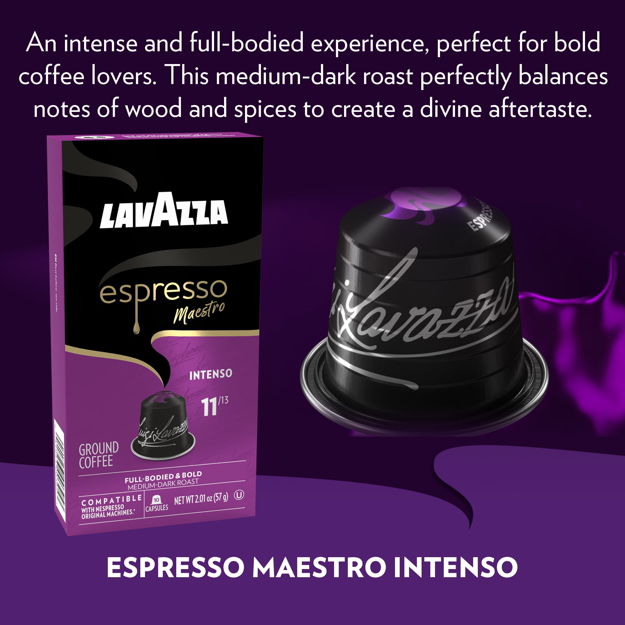 Lavazza Espresso Intenso Medium-Dark Roast Aluminum Capsules Compatible with Nespresso Original Machines (Pack of 60)