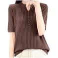 thumbnail image 2 of Chbgutlmr Womens Ribbed Tops Elbow Length Sleeve Notch Neck Button T-Shirts Casual Comfy Summer Plain Color Tops, 2 of 3