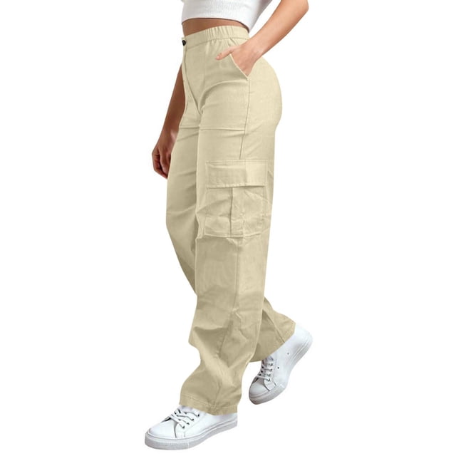 TaTaai Pantalon Cargo de Randonnée pour Femmes Uni Taille Extensible Bouton Fermeture Éclair Poches Durable Lavable à la Machine Sans Décoloration Mode Décontracté Extérieur Pantalon Pleine Longueur Cadeau