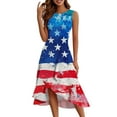 thumbnail image 2 of Women's Fashionable Sundress Sleeveless Round Neck Dress with Patriotic Print, Ruffled Hem and Zip Design for Summer Outfits,Light Blue XL, 2 of 4