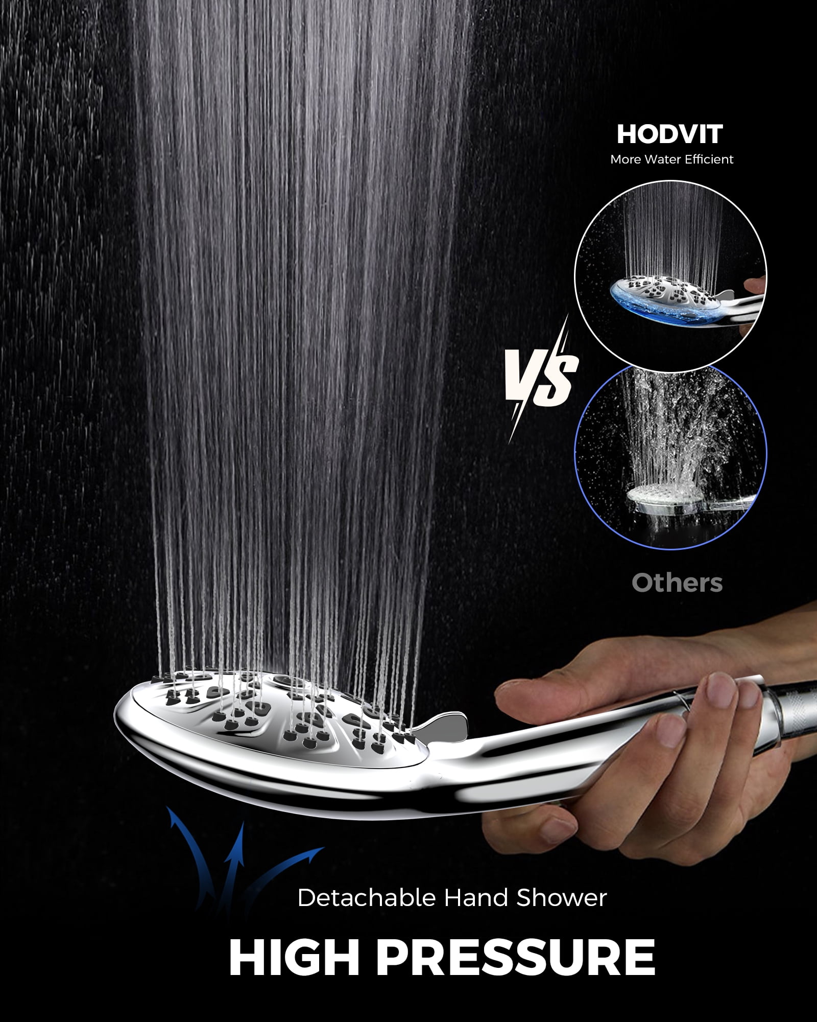 Hodvit 2 in 1 Shower Head Combo, High Pressure Rain Shower Head and Handheld Shower Head with 10 Spray Modes, 60" Stainless Steel Hose
