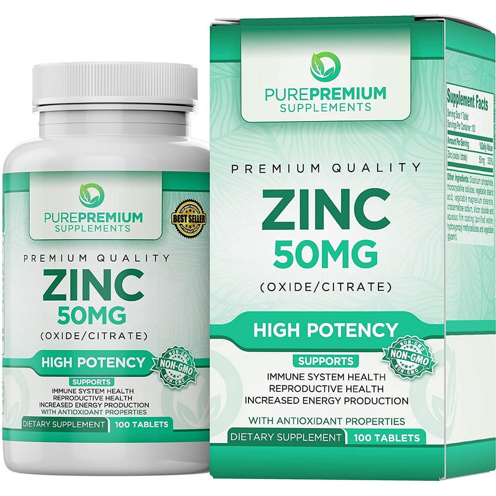 PurePremium Zinc Oxide/Citrate Supplement, 50mg, 100 Tablets Walmart