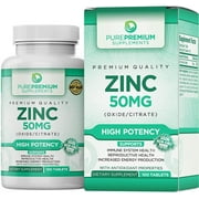 Zinc Oxide/Citrate by PurePremium Supplements - Immune Support - Maximum Potency - 50mg, 100 Tablets