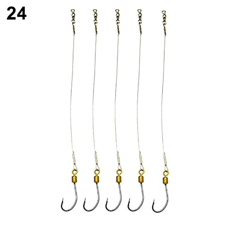 5pcs Anti-bite Stainless Steel Wire Leader Fishing Rigs Hooks Line Tackle Tool, #20