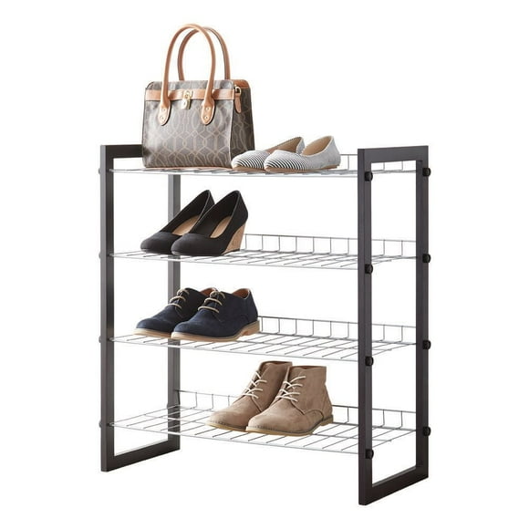 MAINSTAYS 4-Tier Shoe Rack with Wood Frame and Wire Shelf, Brown Frame Colors