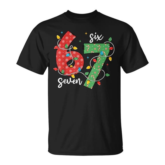 Funny 67 Meme Six Seven Brain Rot 6-7 Christmas Lights Gift Unisex T-Shirt, for men & women, up to size 5XL