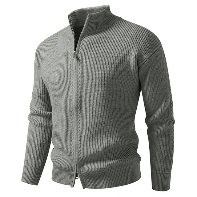 Cardigans pour Hommes, Cardigan à Col Mi-Haut à Fermeture Éclair, Manches Longues, Couleur Unie, Coupe Régulière, Automne et Hiver, Veste en Tricot Élastique, Cardigans pour Hommes