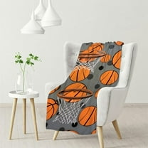 JEUXUS  Basketball Blanket Funny Basketballs Sports Balls on Gray Throw Blankets, Basketball Bedding Room Decor for Boys Girls, Basketball Gifts Warm Soft Fluffy Cozy Flannel Plush Blanket