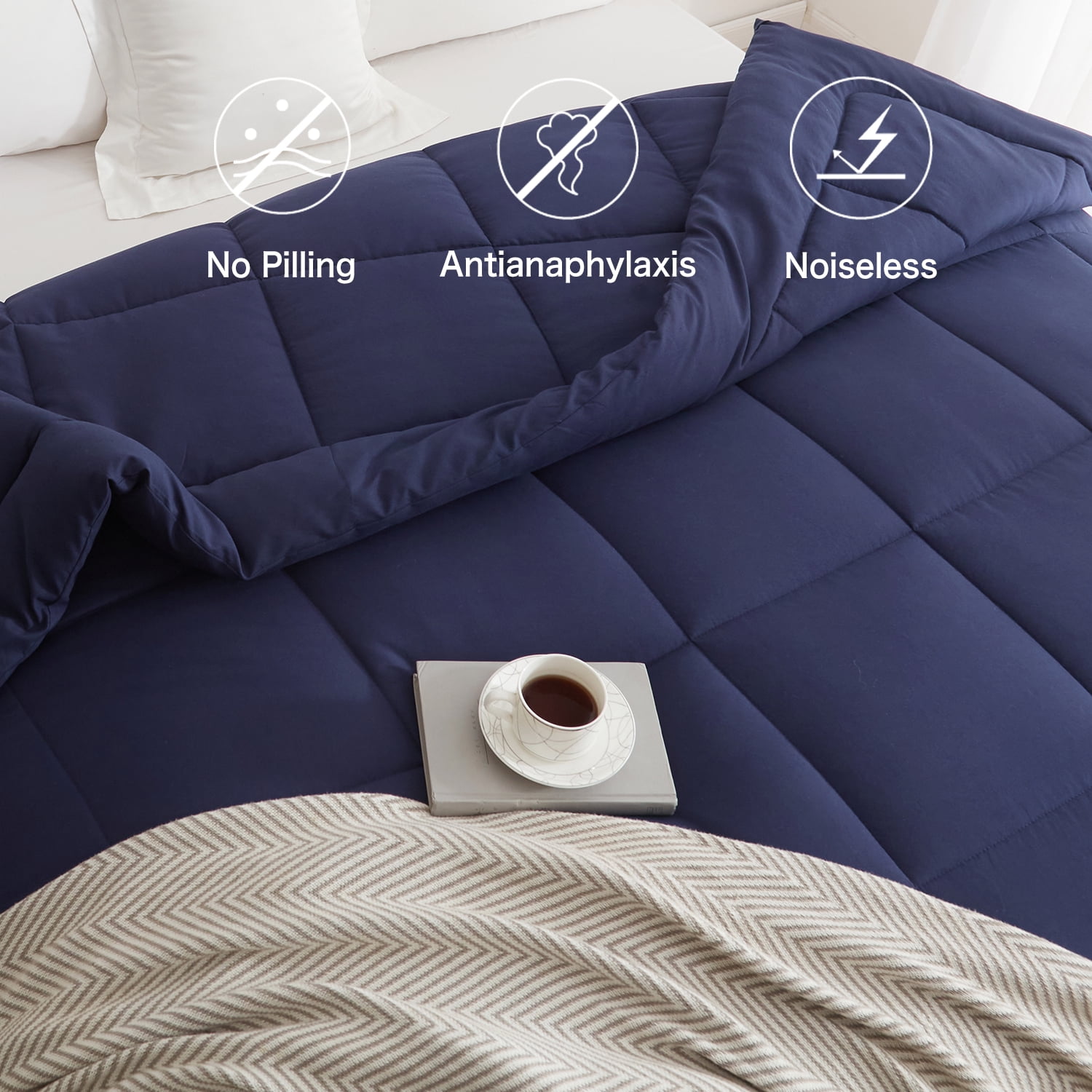 BedTreat Down Alternative Comforter with Corner Tabs - All Season Quilted Twin Size 240 GSM Blue Comforter, Machine Washable Microfiber Bedding