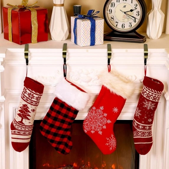 Christmas sale! 4Pcs Bronze Christmas Stocking Hanger Metal Mantel Stockings Holders Fireplace Decorations Holiday Supplies