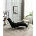 thumbnail image 3 of Leisure Chaise Lounge Chair with Throw Pillow Velvet Upholstered Concubine Sofa with Acrylic Feet Armless Chaise Couch Accent Sofa for Living Room Bedroom Office, Black, 3 of 9