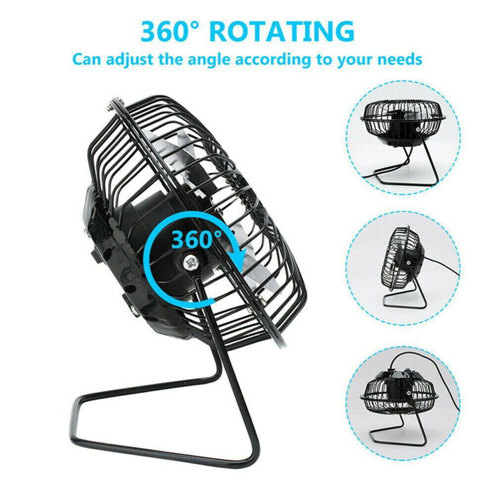 Mini USB Desk Fan - 360° Rotation, Brushless Motor, Near Silent, Metal Black, 4 Inch (Set Of 1)