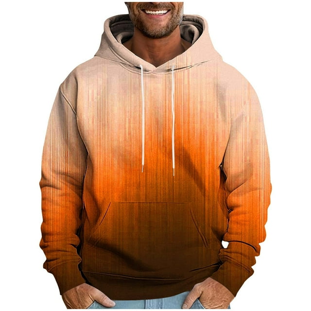Gradient Color Hooded Pullover for Men Casual Long Sleeve Drawstring Gym Hoodies Sweatshirts with Kangaroo Pocket