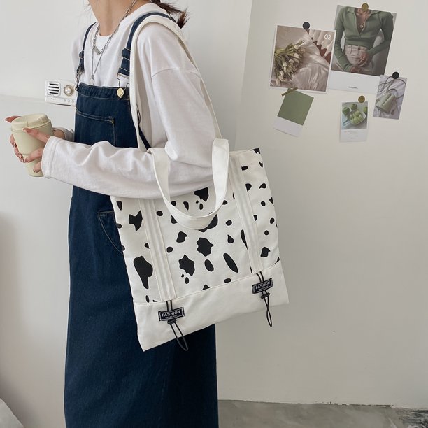Bolso de hombro con estampado de vaca para mujer bolsa de Likrtyny compras de gran capacidad de lona con estampado de vaca