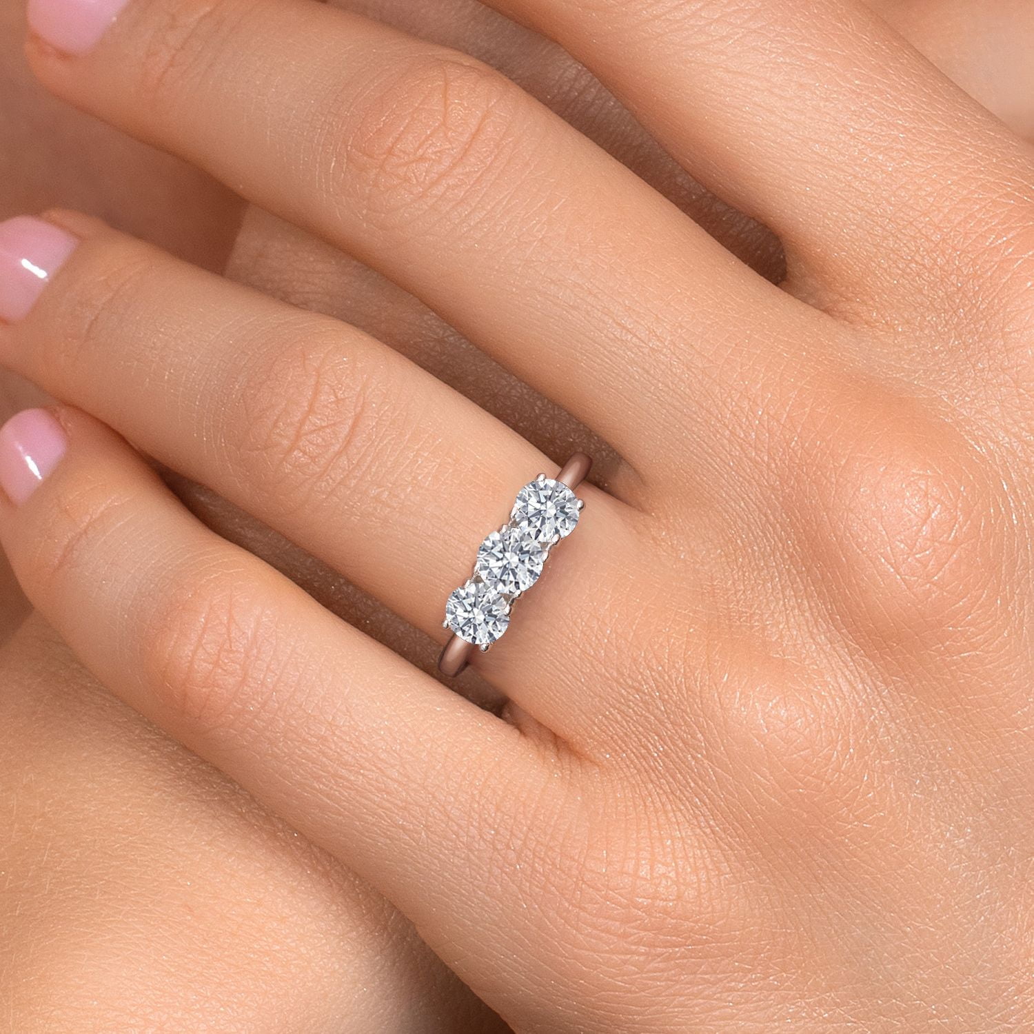 Gem Stone King 1.50 Cttw Lab Grown Diamond 3-Stone Engagement Ring for Women | 925 Sterling Silver | Round 5MM | Gemstone April Birthstone | DEF Color | VVS-VS Clarity (Size 8)