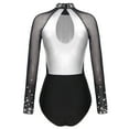 thumbnail image 4 of YONGHS Women's Rhinestone Ballet Dance Leotard Mesh Sheer Long Sleeve Gymnastics Bodysuit Tops Dark Gray M, 4 of 7